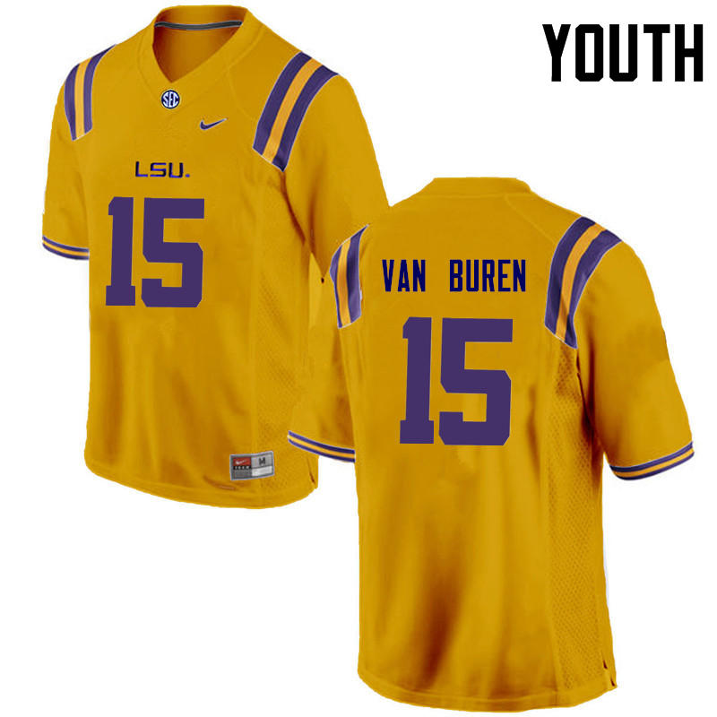 Youth LSU Tigers #15 Steve Van Buren College Football Jerseys Game-Gold - Click Image to Close